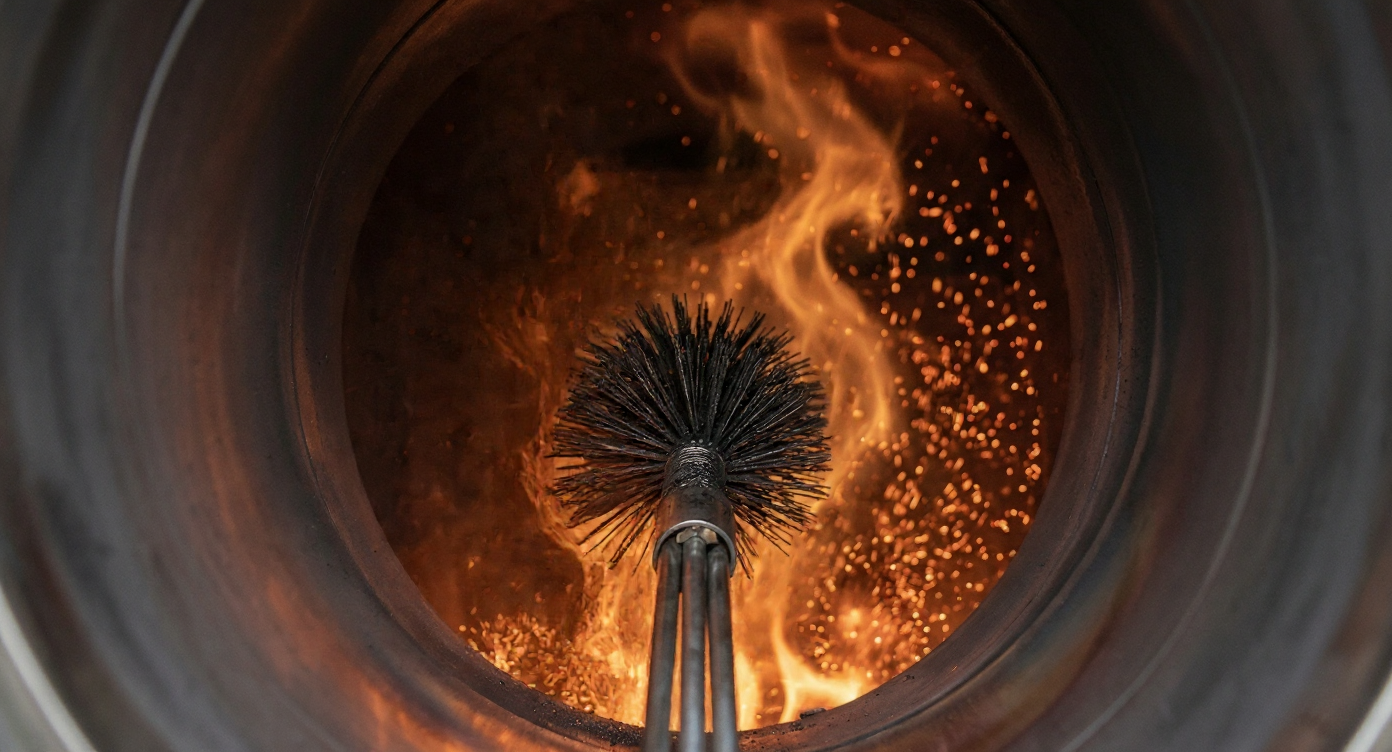 Pohled do komína při čištění